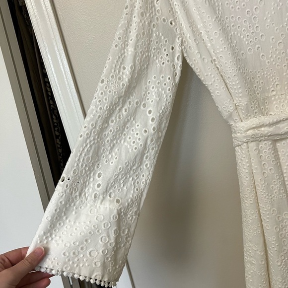 Zara embroidered perforated eyelet A-Line cotton Shirt Dress with long sleeves - Picture 4 of 12